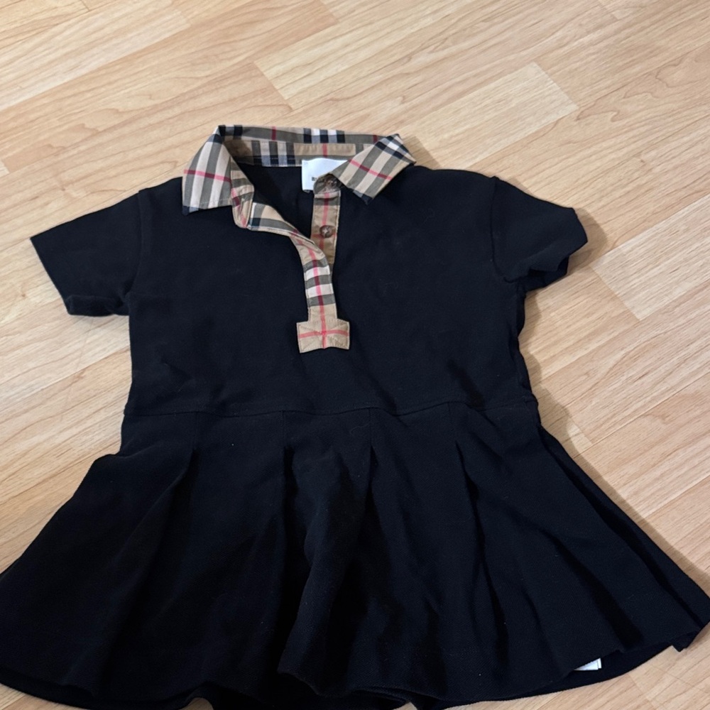 Burberry Black Kids Dress with Plaid Collar